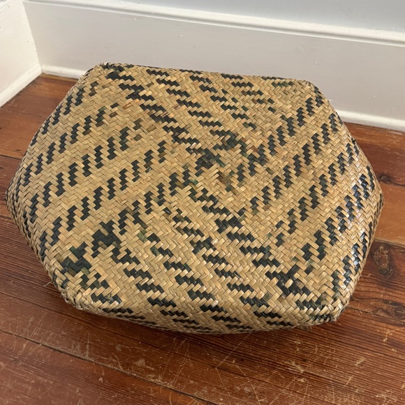 AllSaints Allington Straw Tote Bag Womens Black Handles Tan Woven Purse Damaged - Picture 6 of 16